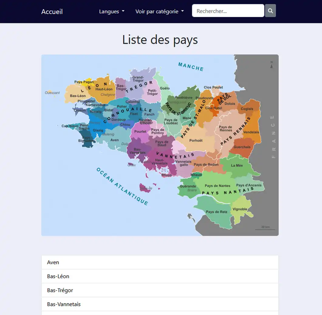 Liste des pays traditionnels de Bretagne