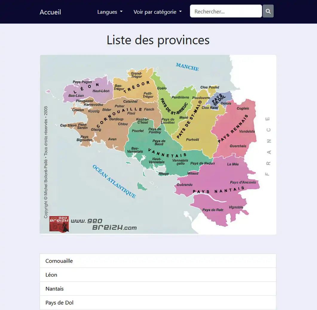 Liste des provinces traditionnelles de Bretagne