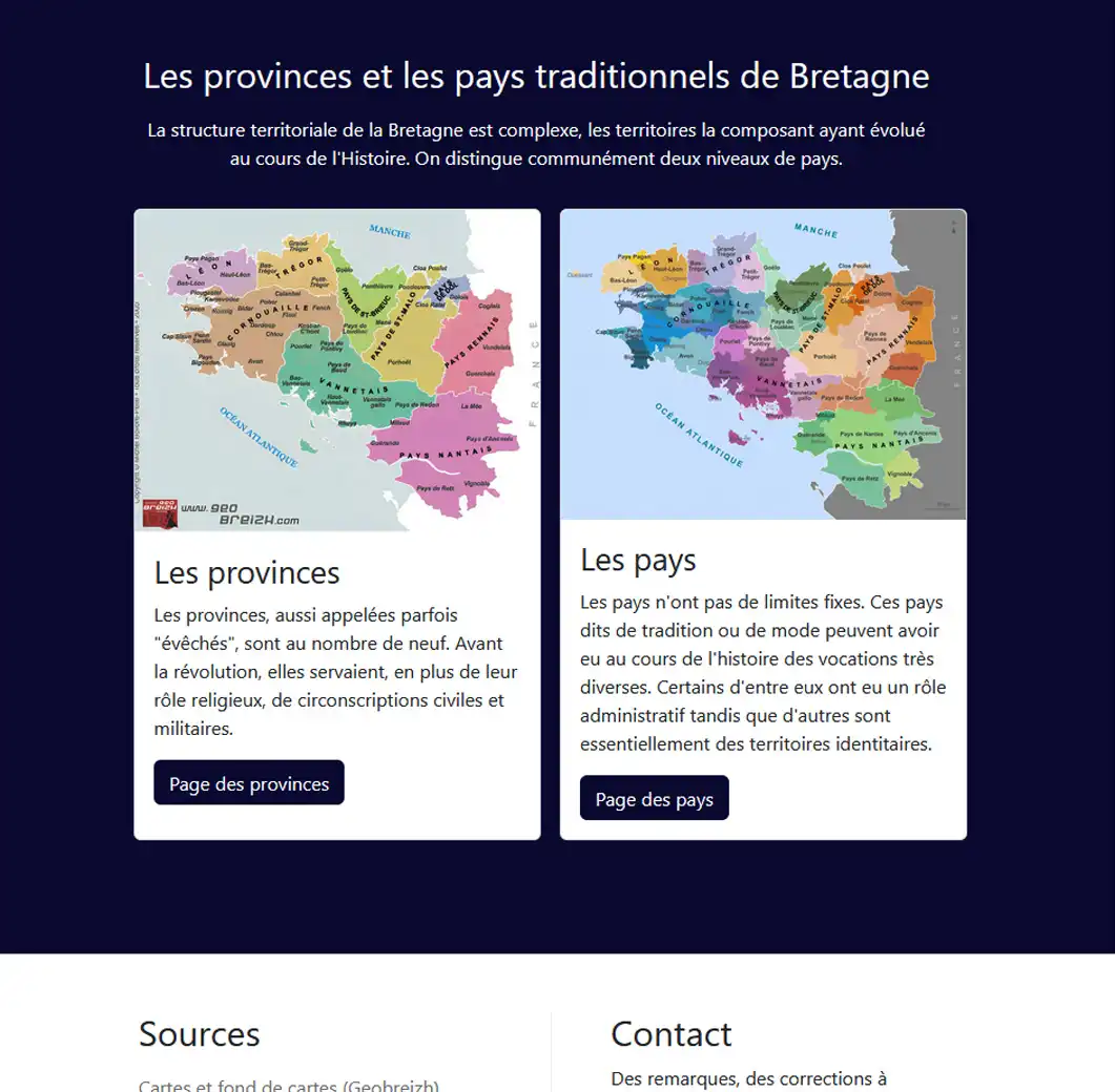 Accès aux rubriques via la page d'accueil