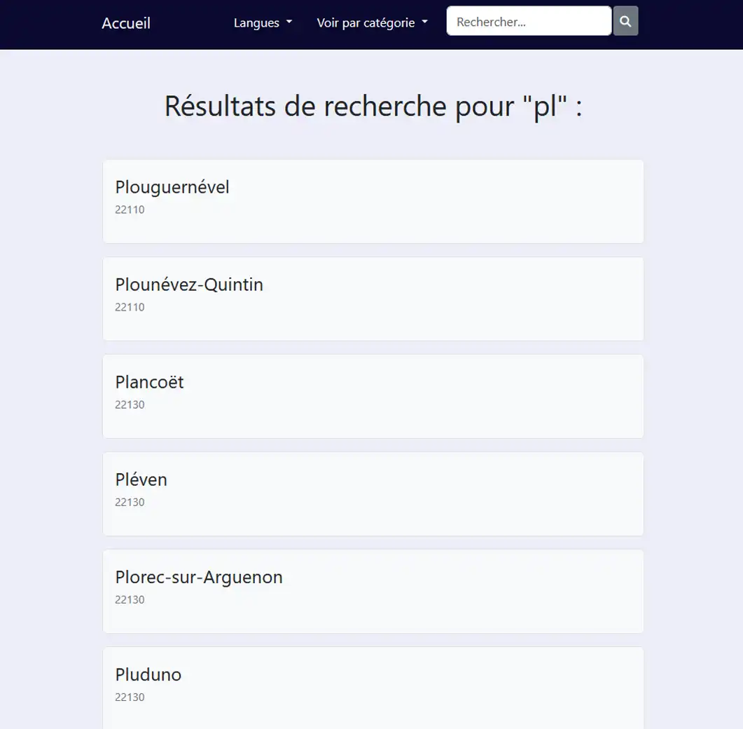 Exemple de résultats de recherche